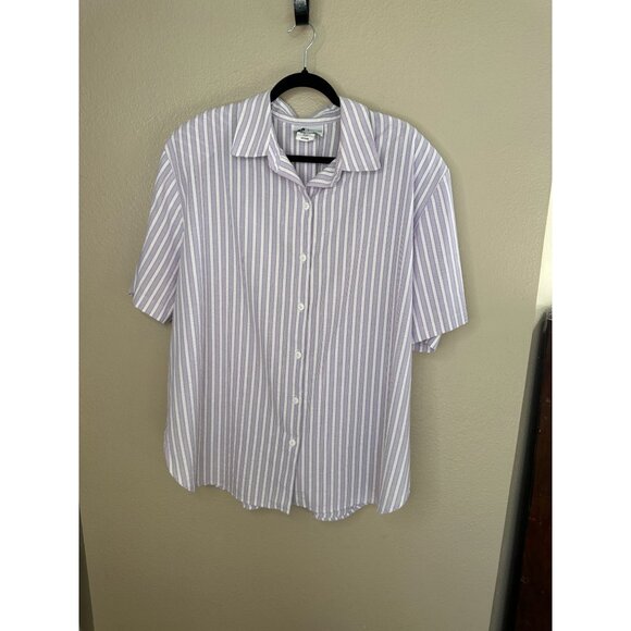 Vintage Top Notch Womens Purple Blouse 44 short sleeve striped button polyester - Picture 1 of 6